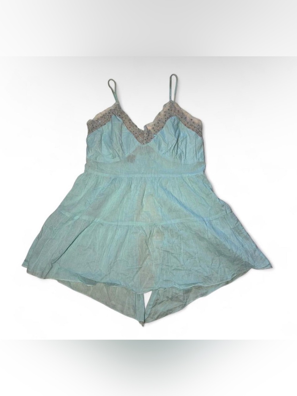 Y2K vintage festival cotton light Blue Sequin babydoll top with open back 🌿